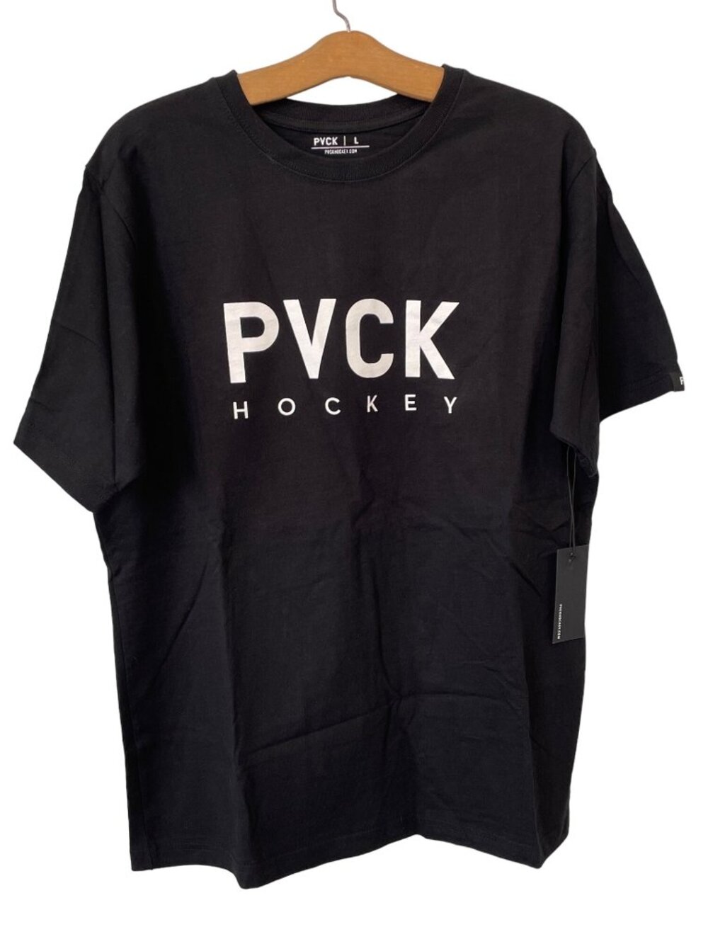 PVCK Graphic Tee Large Hockey Short Sleeve Crewneck Black Cotton Basic Tee NEW